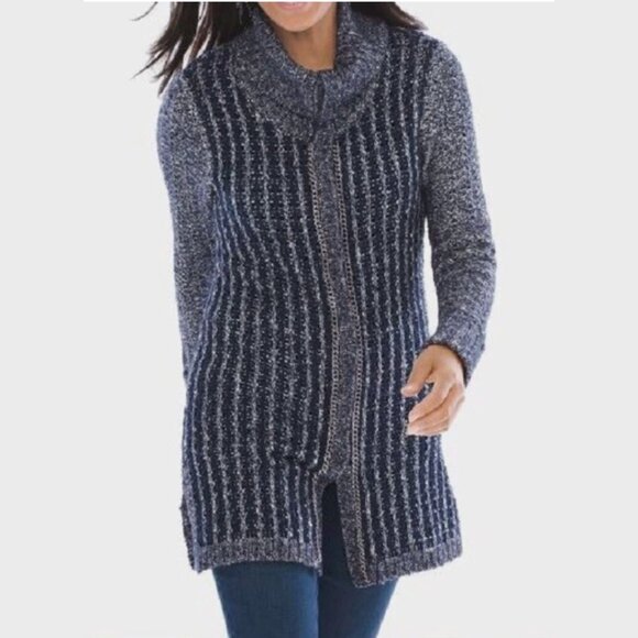 NWT Chico's Textured Tina Cardigan Sweater Pattern Blue Chain XXL Size 4 - Picture 1 of 16